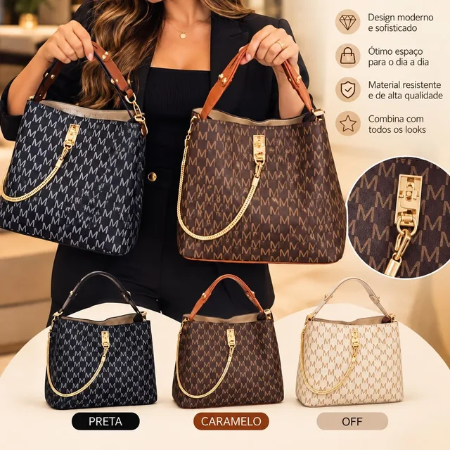 Bolsa estampada com corrente dourada