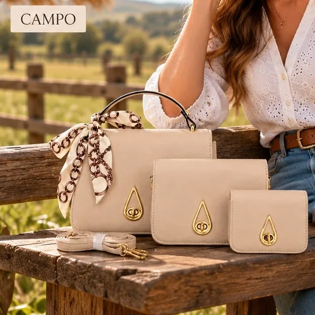 Conjunto bege de três peças com lenço, foto 4 de 4