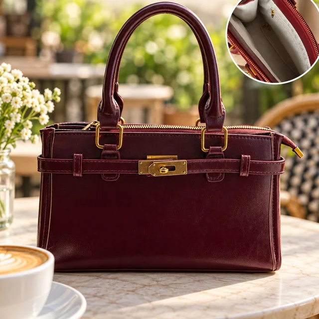 Bolsa de mão vinho com fecho dourado